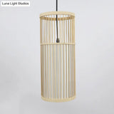 Contemporary 1-Light Beige Bamboo Shade Pendant Ceiling Lamp