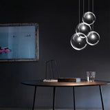 Contemporary 1-Light Black Orb Pendant: 6’/8’/12’ Wide Clear Glass Ideal For Living Room