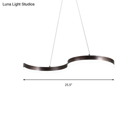 Contemporary 1-Light Chandelier - 25.5/31.5 Wide Brown S-Shaped Pendant With Acrylic Shade In