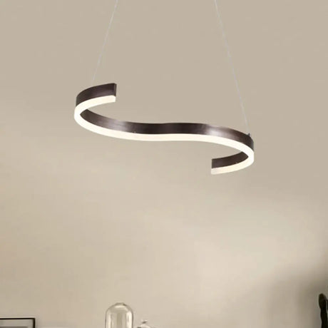 Contemporary 1-Light Chandelier - 25.5/31.5 Wide Brown S-Shaped Pendant With Acrylic Shade In
