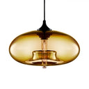 Contemporary 1-Light Hanging Ceiling Lamp With Oval Glass Shade In Red/Brown/Blue Amber