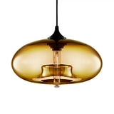 Contemporary 1-Light Hanging Ceiling Lamp With Oval Glass Shade In Red/Brown/Blue Amber