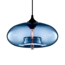 Contemporary 1-Light Hanging Ceiling Lamp With Oval Glass Shade In Red/Brown/Blue Dark Blue