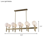 Contemporary 10-Light Pendant With Gold Linear Design And White Glass Shades Island Ceiling Light