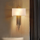 Contemporary 2-Head Fabric Shade Wall Sconce - Modern Rectangle Design In Black/White/Flaxen Ideal