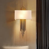 Contemporary 2-Head Fabric Shade Wall Sconce - Modern Rectangle Design In Black/White/Flaxen Ideal