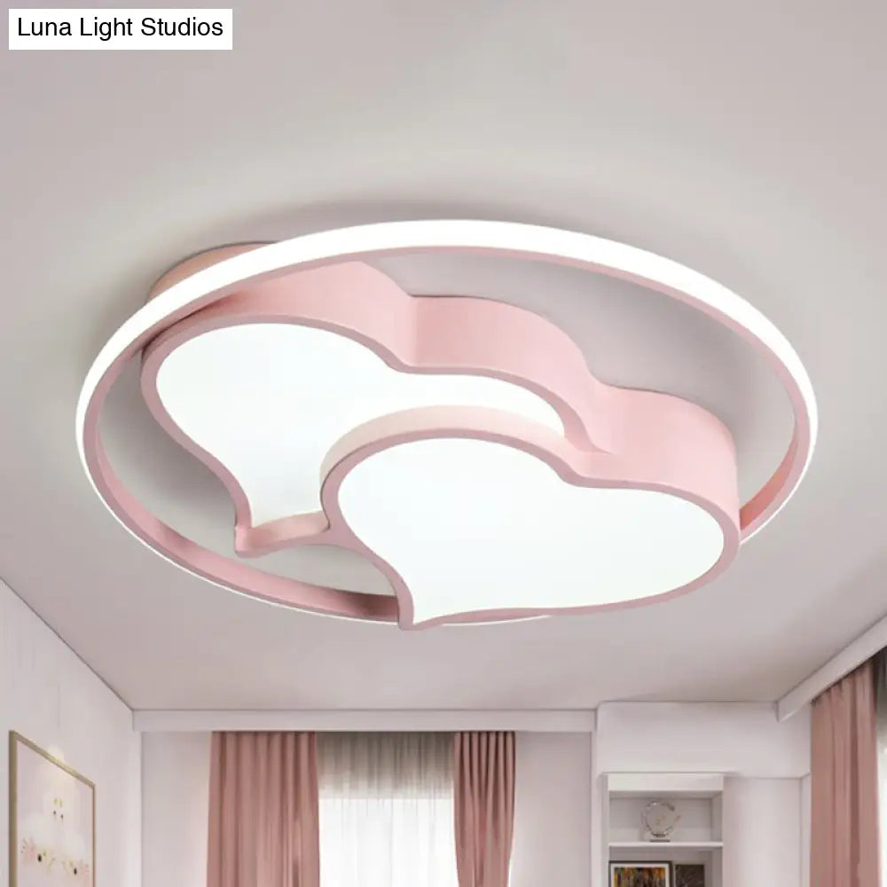 Contemporary 2-Heart Acrylic And Metal Flush Mount Ceiling Light For Living Room Pink / White