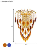 Contemporary 2-Light Brass Finish Wall Lamp With Tan/Blue Crystal Shade