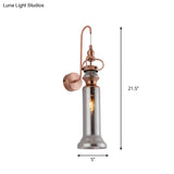 Contemporary 2-Light Copper Finish Wall Sconce With Smoke Gray/Amber Glass Tube & Gooseneck Arm