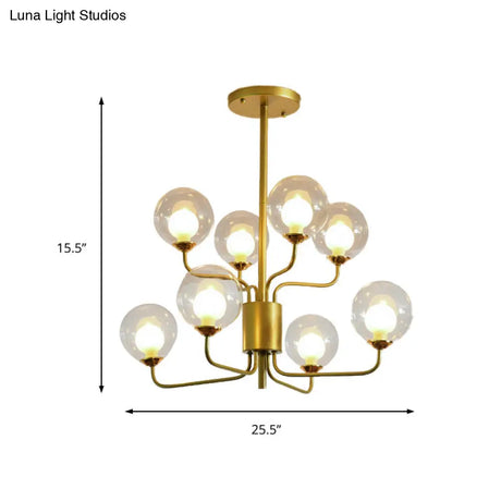 Contemporary 2-Tier Ball Clear Glass Chandelier With Radial Design - 8/12/18 Lights Black/Gold