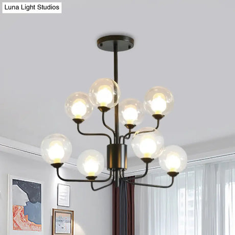 Contemporary 2-Tier Ball Clear Glass Chandelier With Radial Design - 8/12/18 Lights Black/Gold