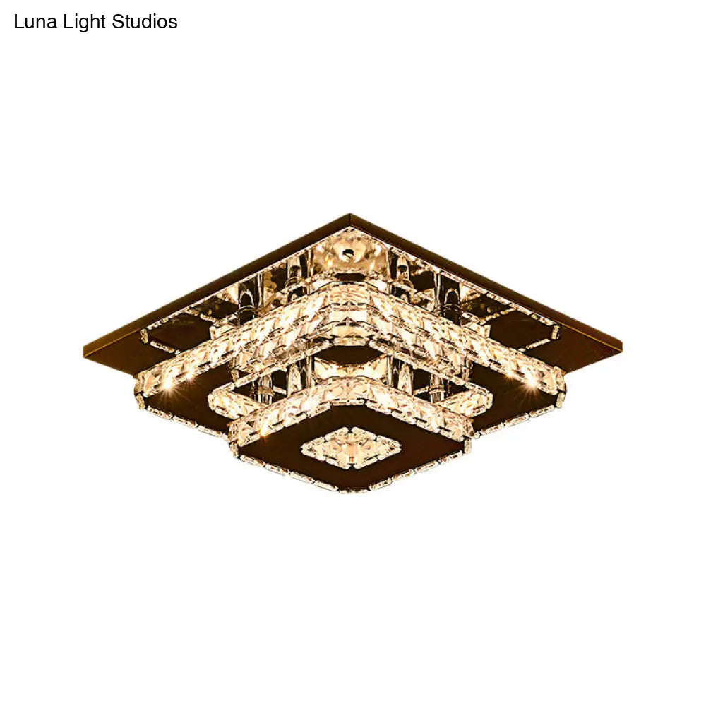 Contemporary 2 - Tier Crystal Ceiling Fixture - 12’/26.5’ Wide Stainless - Steel Led Flush