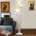 Contemporary 3-Bulb Tree Floor Light With Black/White Stand-Up Lamp And Cream Glass Shade White