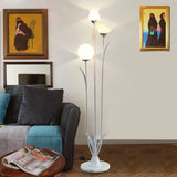 Contemporary 3-Bulb Tree Floor Light With Black/White Stand-Up Lamp And Cream Glass Shade White