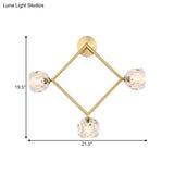 Contemporary 3-Head Brass Wall Sconce With Modo Crystal Shade - Ring/Square Light Fixture