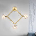 Contemporary 3-Head Brass Wall Sconce With Modo Crystal Shade - Ring/Square Light Fixture / A