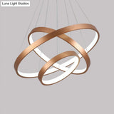 Contemporary 3-Head Chandelier With Acrylic Shade And Gold Ring - Ceiling Light In Warm/White