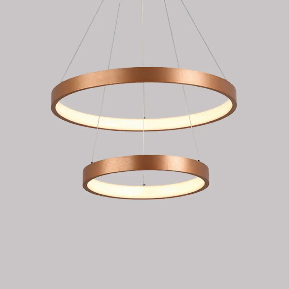 Contemporary 3-Head Chandelier With Acrylic Shade And Gold Ring - Ceiling Light In Warm/White