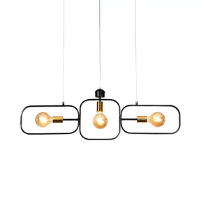 Contemporary 3-Head Frame Pendant Chandelier: Black & Gold Suspended Lighting Fixture Black-Gold