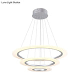 Contemporary 3-Layer Round Led Chandelier - Silver Acrylic Ceiling Pendant For Living Room
