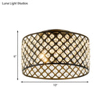 Contemporary 3-Light Metal And Crystal Flush Mount Ceiling Light (Black Cylinder Design)