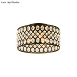 Contemporary 3-Light Metal And Crystal Flush Mount Ceiling Light (Black Cylinder Design)