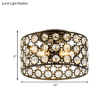 Contemporary 3-Light Metal And Crystal Flush Mount Ceiling Light (Black Cylinder Design)