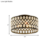 Contemporary 3-Light Metal And Crystal Flush Mount Ceiling Light (Black Cylinder Design)