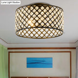 Contemporary 3-Light Metal And Crystal Flush Mount Ceiling Light (Black Cylinder Design)