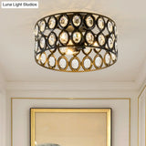 Contemporary 3-Light Metal And Crystal Flush Mount Ceiling Light (Black Cylinder Design)