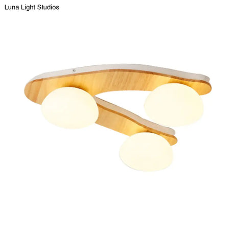 Contemporary 3 - Light Wood Beige Ceiling Flush Mount With White Glass Shade