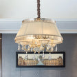 Contemporary 4-Bulb Pendant Chandelier With Beige Fabric Drum Shade And Crystal Down Lighting