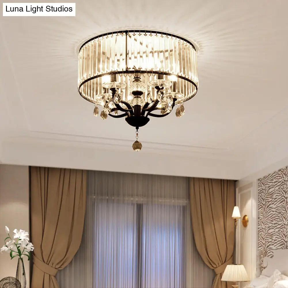 Contemporary 4 - Head Semi Flush Crystal Light Fixture: Round Block Design In Black With White