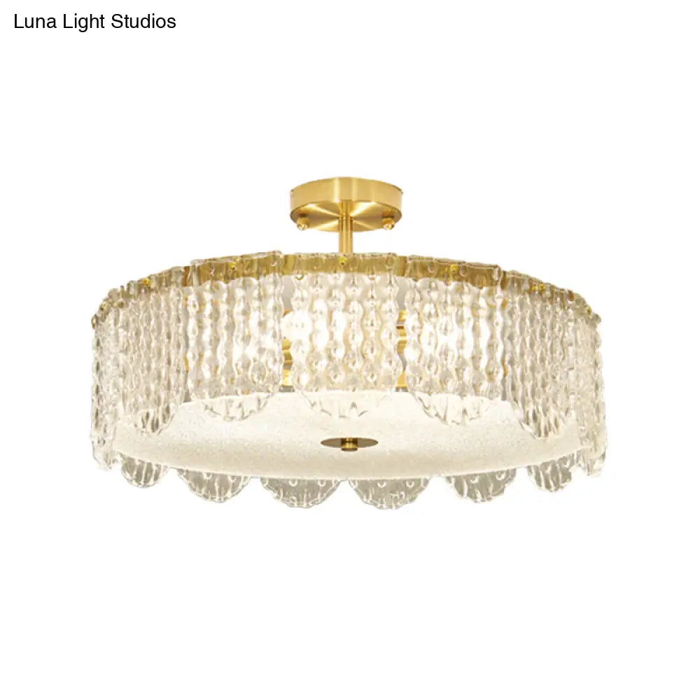 Contemporary 4 - Light Semi Flush Mount Gold Lamp With Beveled Glass Drum Design
