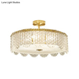 Contemporary 4 - Light Semi Flush Mount Gold Lamp With Beveled Glass Drum Design