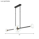 Contemporary 6/10-Head Led Island Pendant Light With White Glass Shades - Black Linear Ceiling