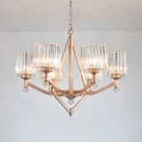 Contemporary 6-Bulb Copper Finish Chandelier With Clear Pyramid Glass Shade