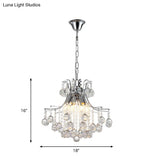 Contemporary 6-Head Pendant Chandelier: Swirled Arm Clear Crystal Orbs In Chrome