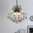 Contemporary 6-Head Pendant Chandelier: Swirled Arm Clear Crystal Orbs In Chrome