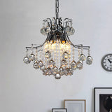 Contemporary 6-Head Pendant Chandelier: Swirled Arm Clear Crystal Orbs In Chrome