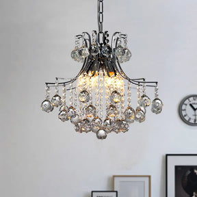 Contemporary 6-Head Pendant Chandelier: Swirled Arm Clear Crystal Orbs In Chrome