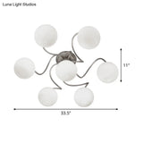 Contemporary 7-Light Semi Flush Lamp With Frosted White Glass Shade - Silver Modo Ceiling Fixture