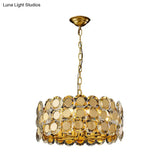 Contemporary 8-Light Crystal Block Drum Pendant Light Kit With Brass Finish