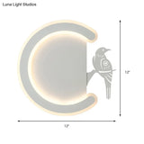 Contemporary Acrylic C-Shape Wall Sconce Light With Bird Design Led Lamp In Warm/White