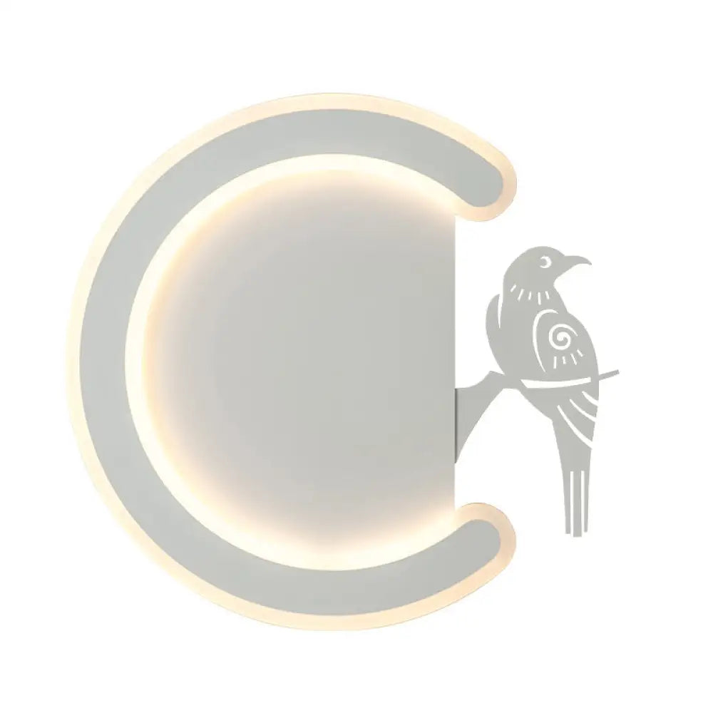 Contemporary Acrylic C-Shape Wall Sconce Light With Bird Design Led Lamp In Warm/White