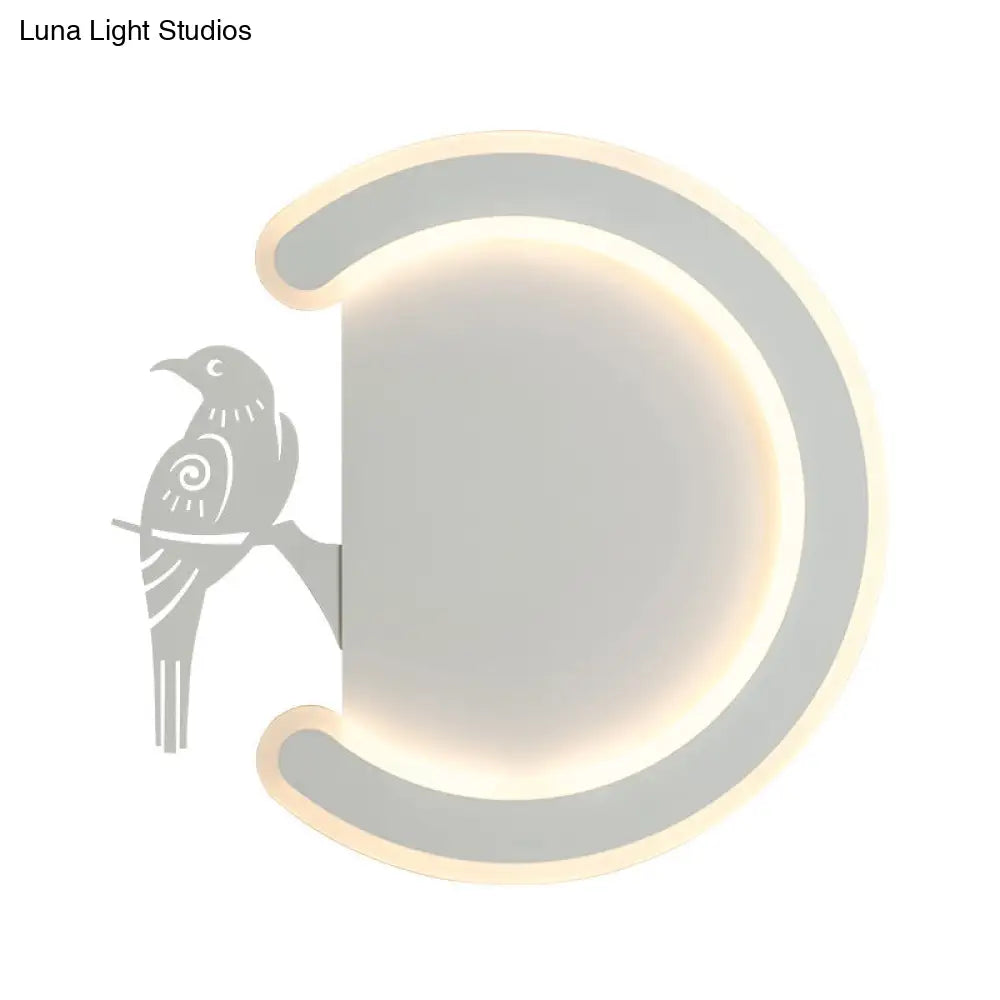 Contemporary Acrylic C-Shape Wall Sconce Light With Bird Design Led Lamp In Warm/White