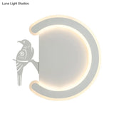Contemporary Acrylic C-Shape Wall Sconce Light With Bird Design Led Lamp In Warm/White