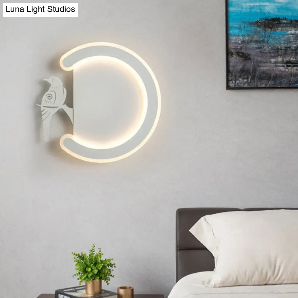 Contemporary Acrylic C-Shape Wall Sconce Light With Bird Design Led Lamp In Warm/White