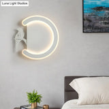 Contemporary Acrylic C-Shape Wall Sconce Light With Bird Design Led Lamp In Warm/White