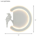 Contemporary Acrylic C-Shape Wall Sconce Light With Bird Design Led Lamp In Warm/White